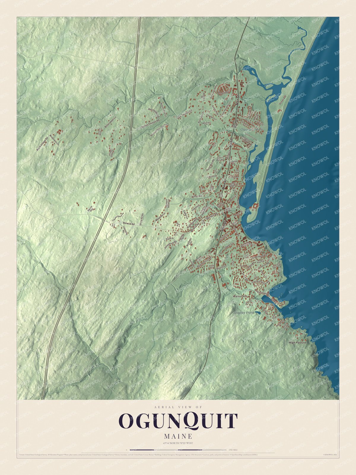 Protected watermarked complete map of Ogunquit, Maine