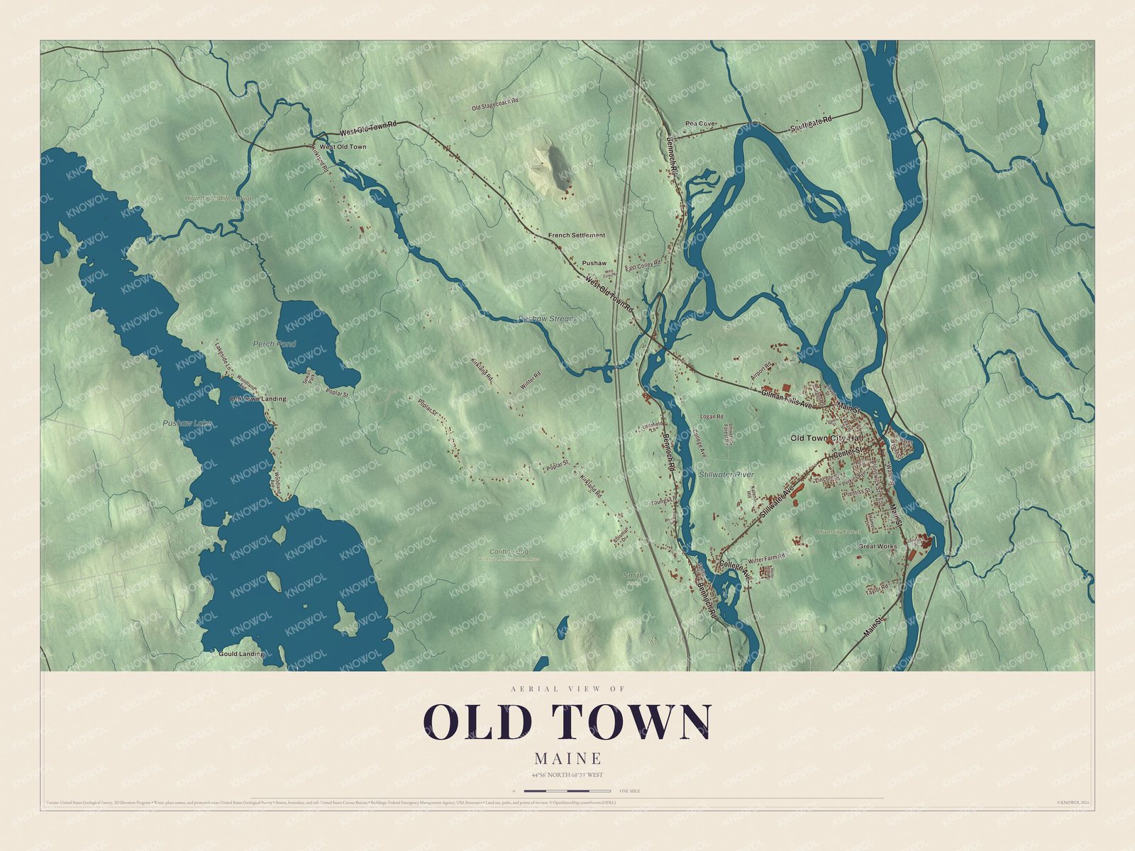 Protected watermarked complete map of Old Town, Maine