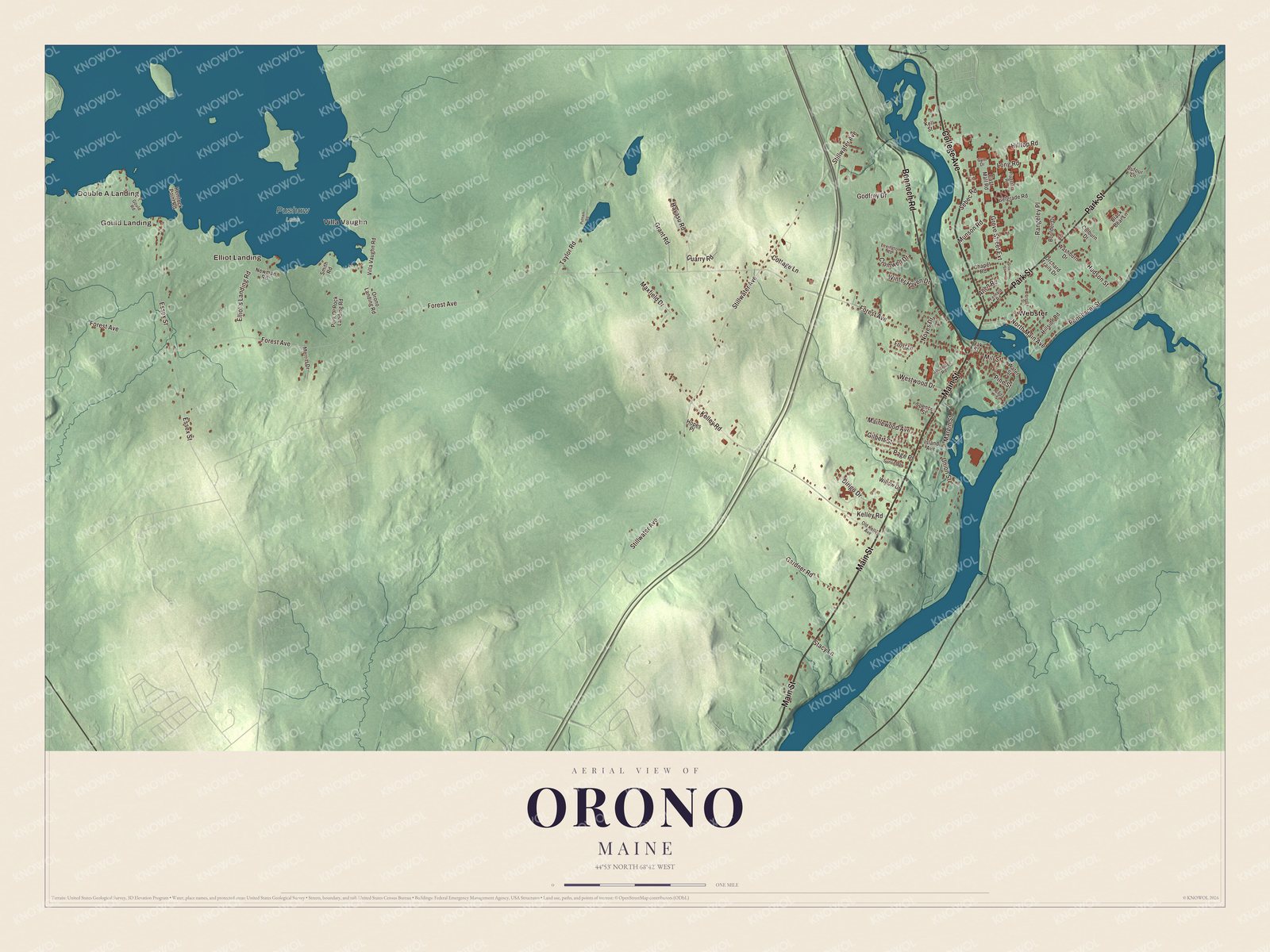 Protected watermarked complete map of Orono, Maine
