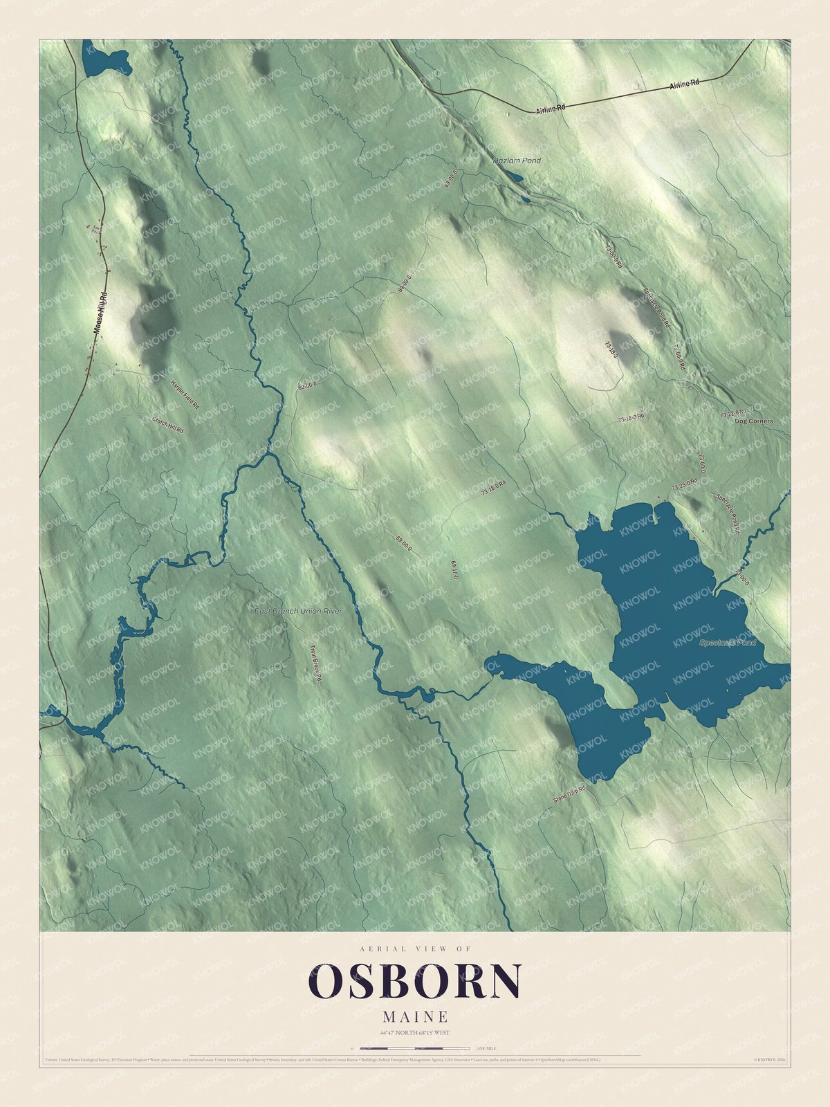 Protected watermarked complete map of Osborn, Maine