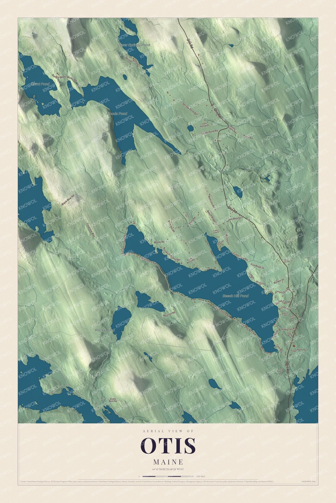 Protected watermarked complete map of Otis, Maine