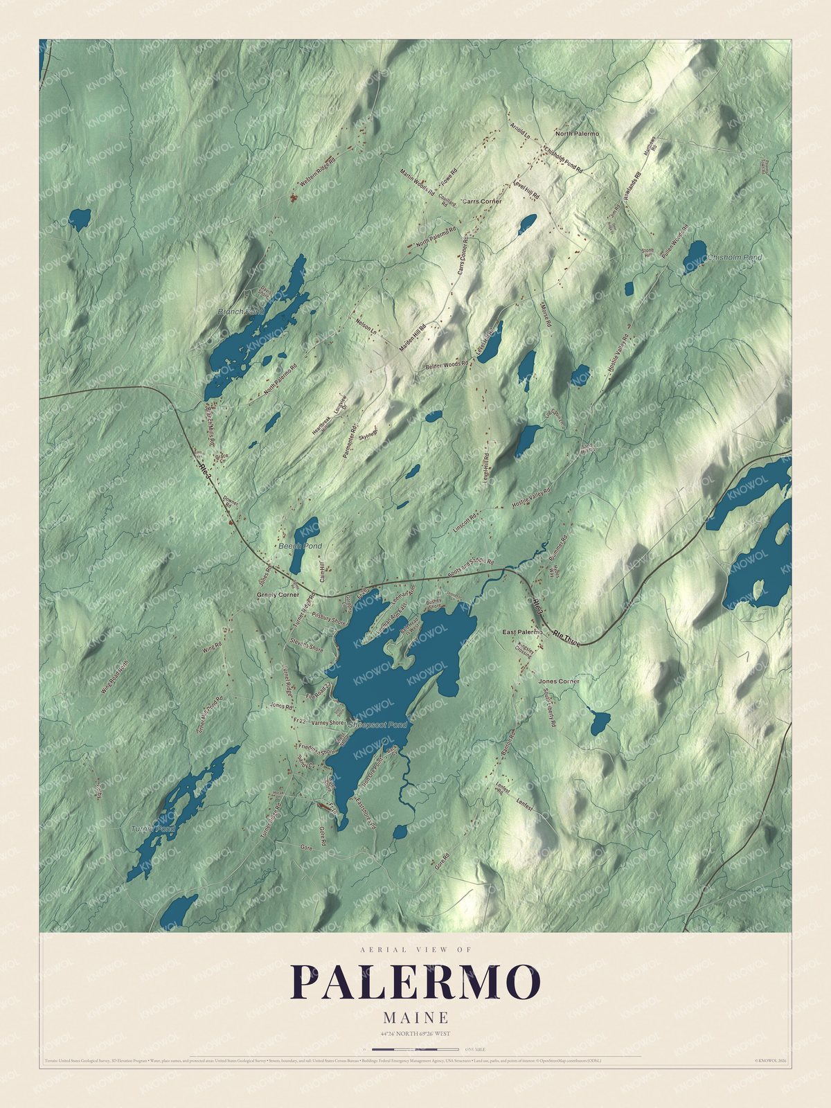 Protected watermarked complete map of Palermo, Maine