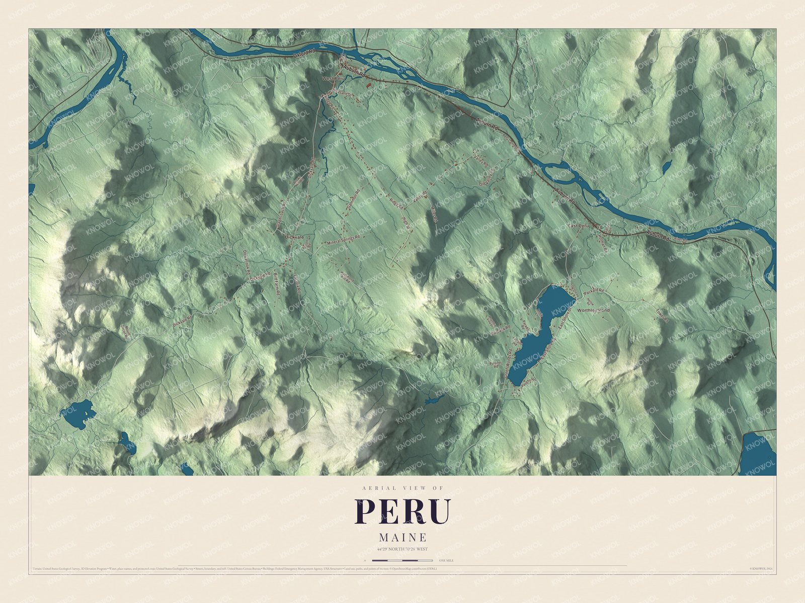Protected watermarked complete map of Peru, Maine