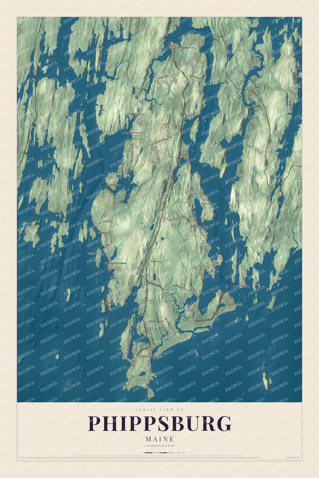 Protected watermarked complete map of Phippsburg, Maine