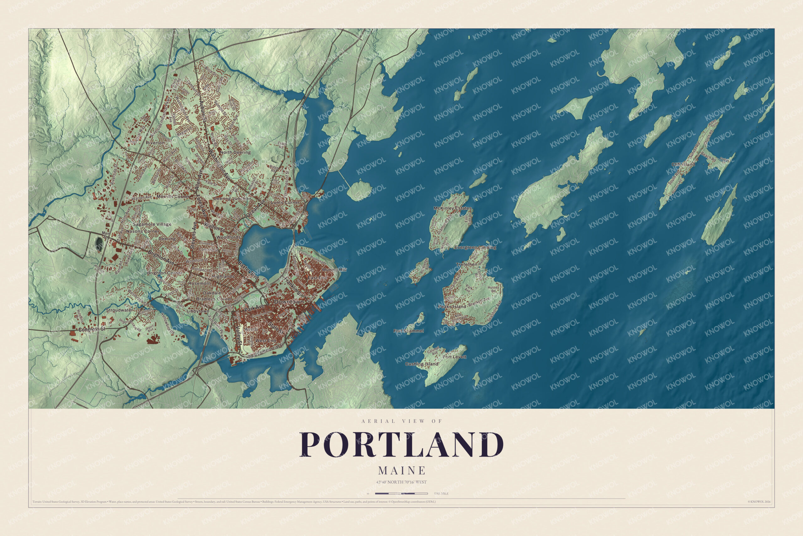 Protected watermarked complete map of Portland, Maine