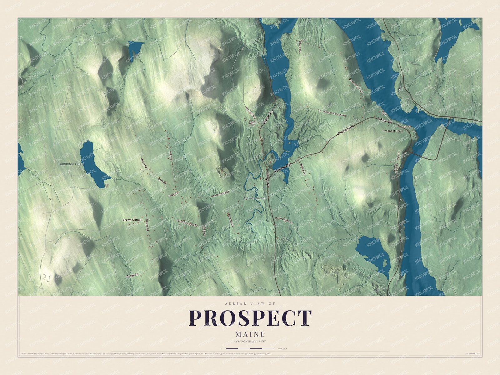 Protected watermarked complete map of Prospect, Maine