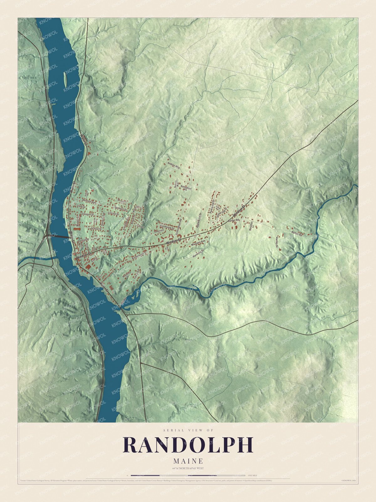 Protected watermarked complete map of Randolph, Maine