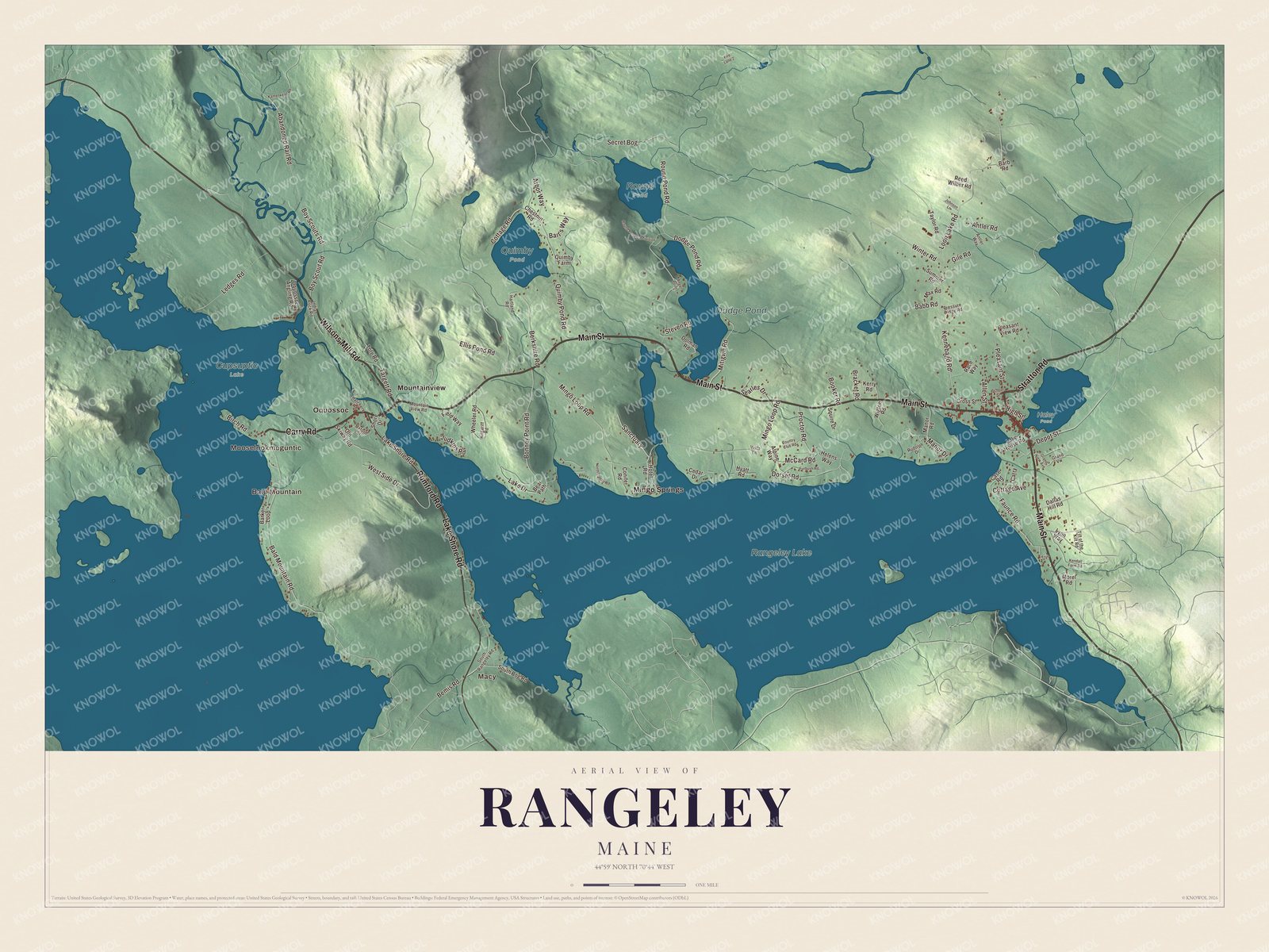 Protected watermarked complete map of Rangeley, Maine