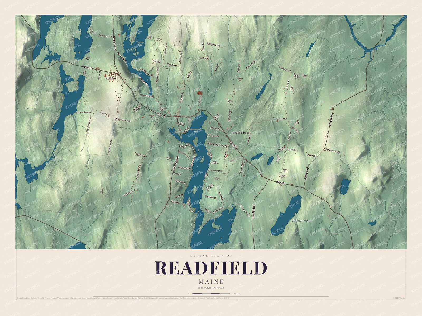 Protected watermarked complete map of Readfield, Maine