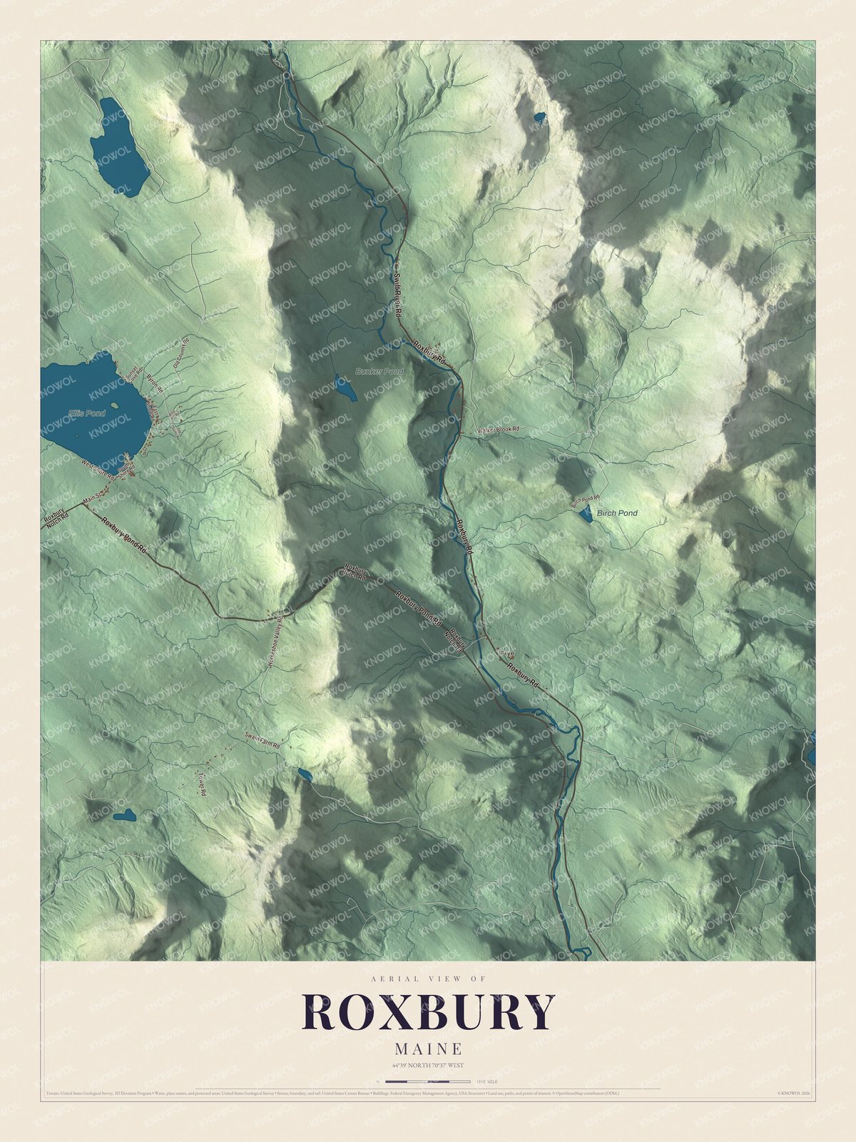 Protected watermarked complete map of Roxbury, Maine