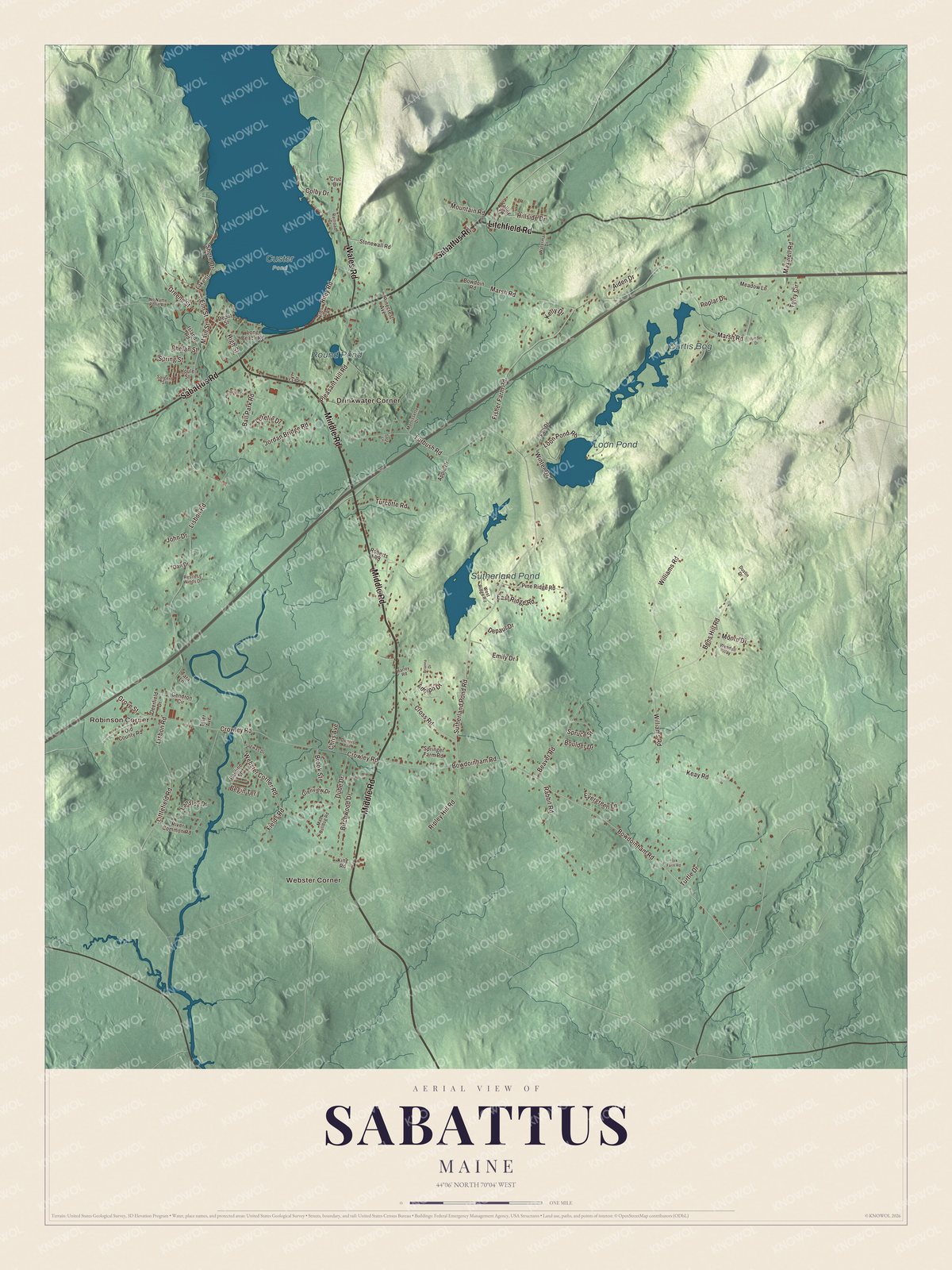 Protected watermarked complete map of Sabattus, Maine