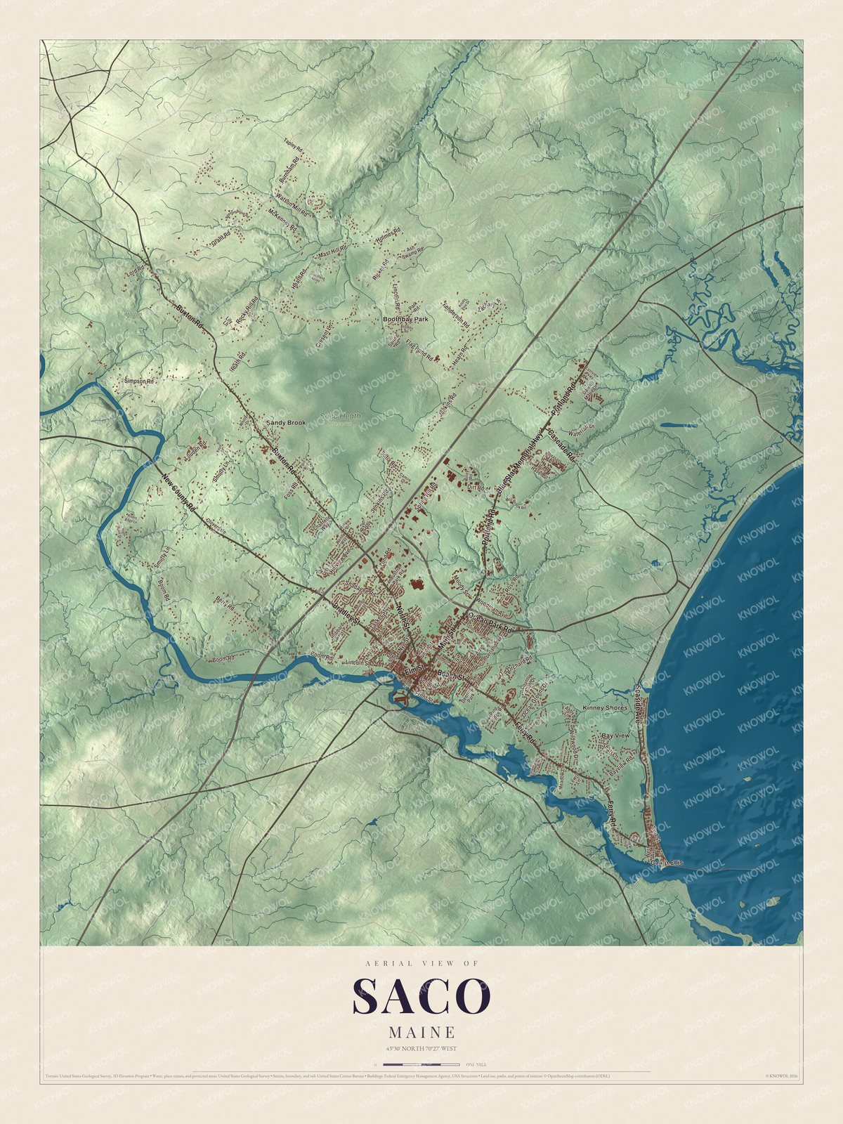 Protected watermarked complete map of Saco, Maine