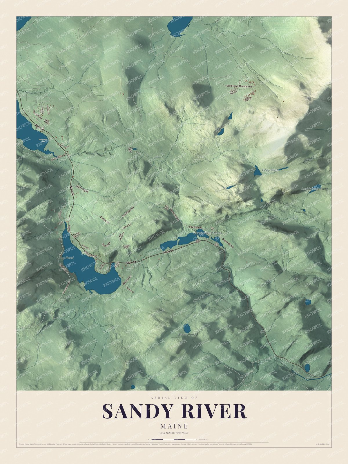 Protected watermarked complete map of Sandy River, Maine