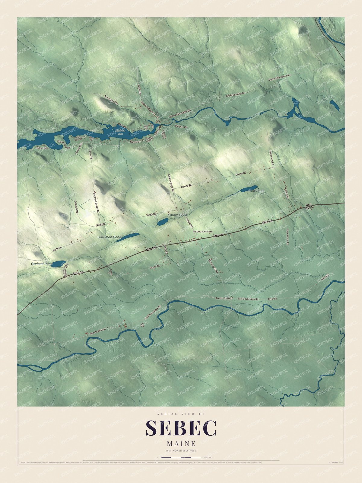 Protected watermarked complete map of Sebec, Maine
