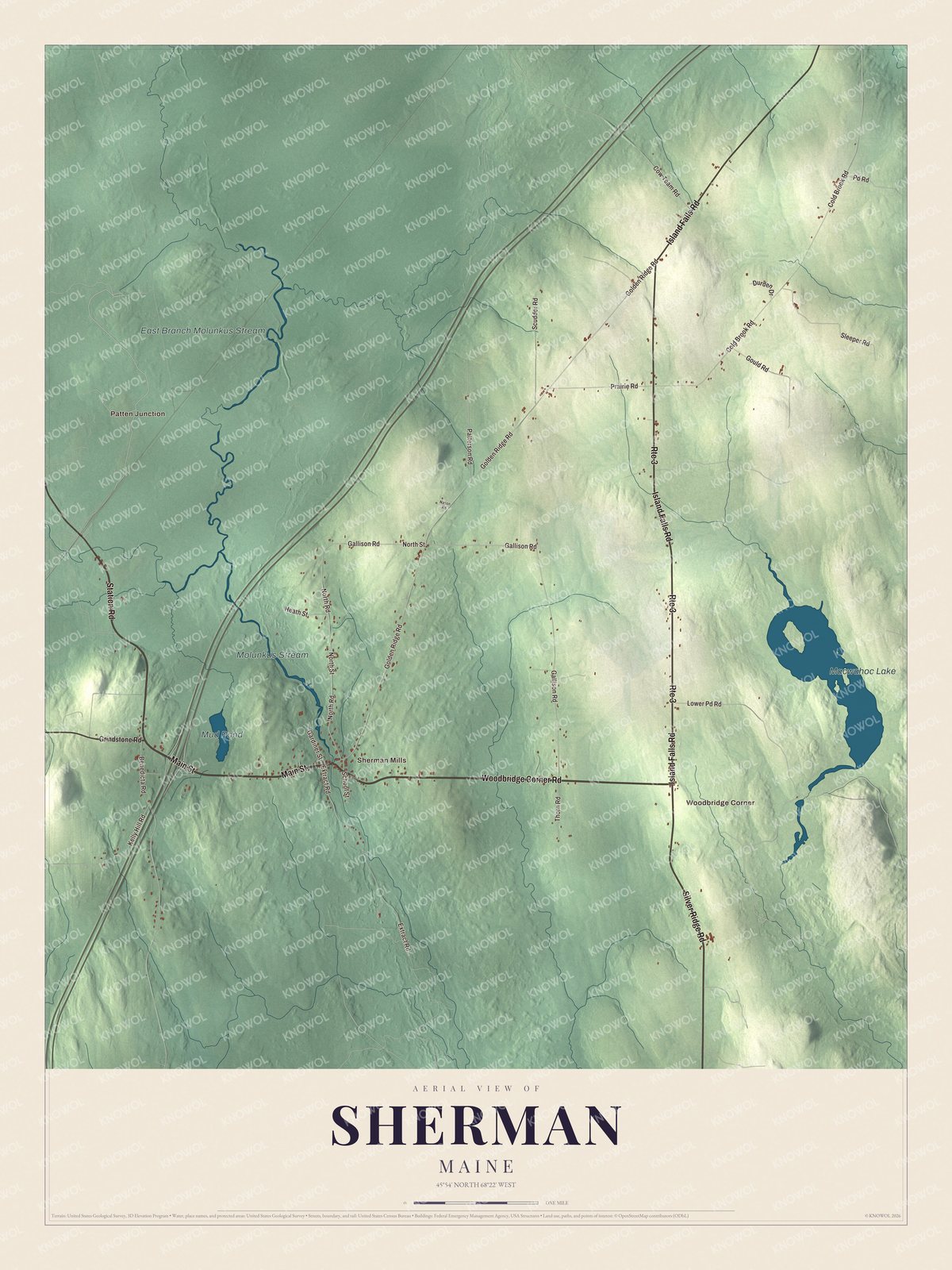 Protected watermarked complete map of Sherman, Maine