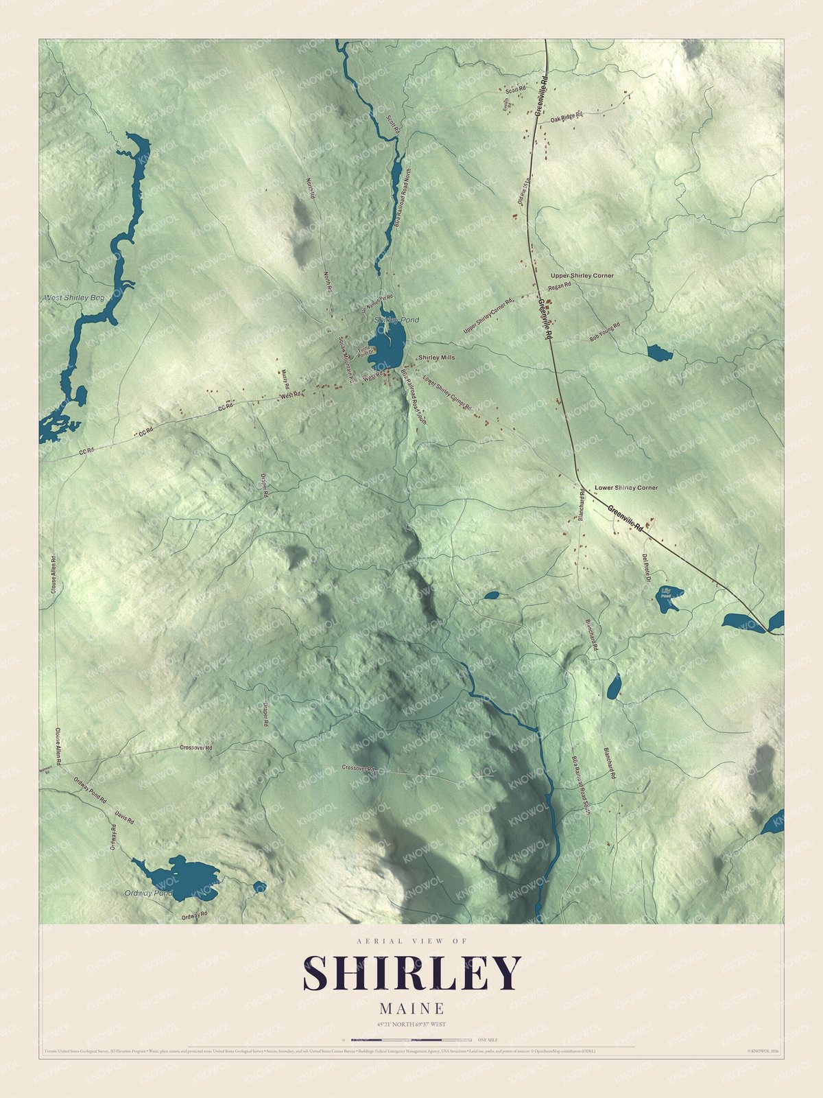 Protected watermarked complete map of Shirley, Maine