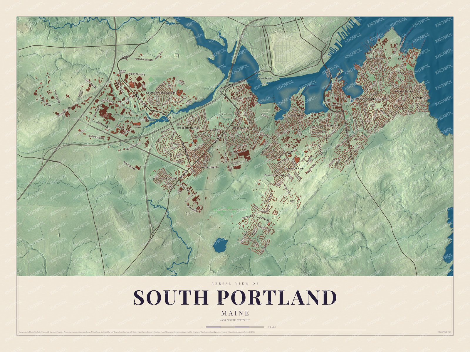 Protected watermarked complete map of South Portland, Maine
