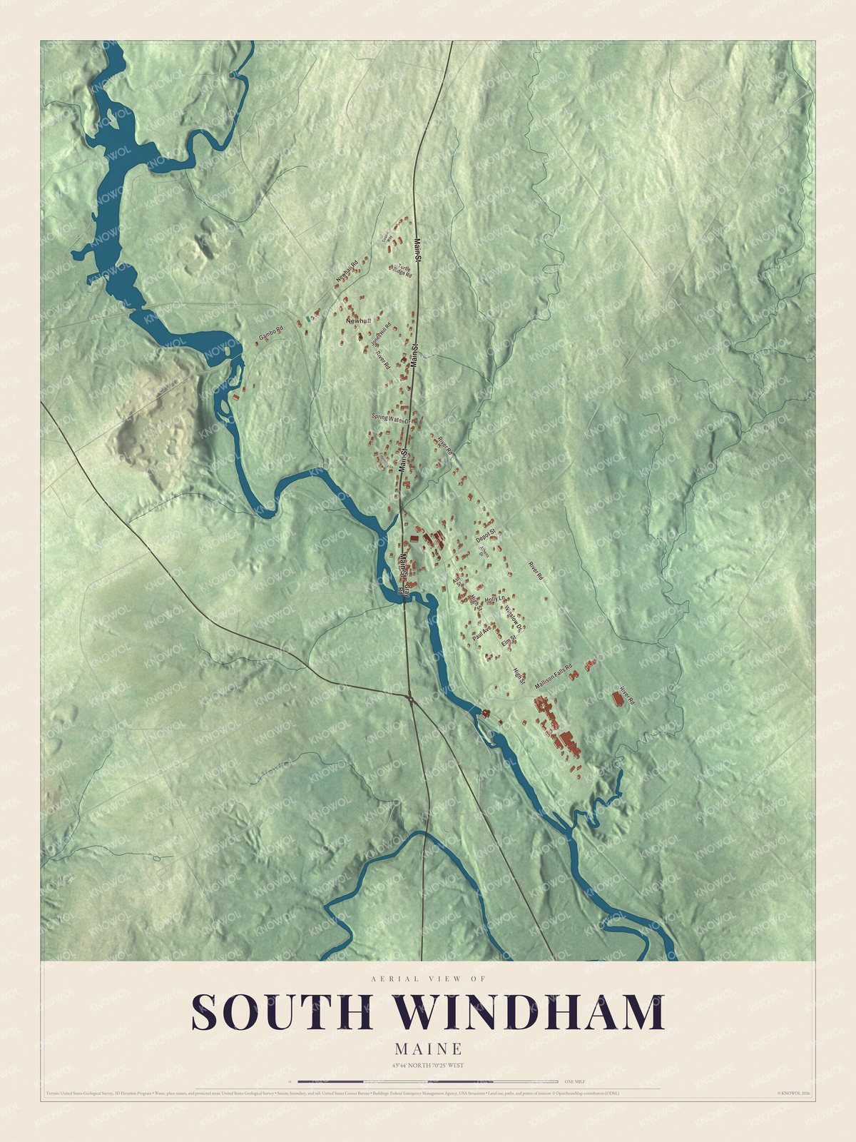 Protected watermarked complete map of South Windham, Maine