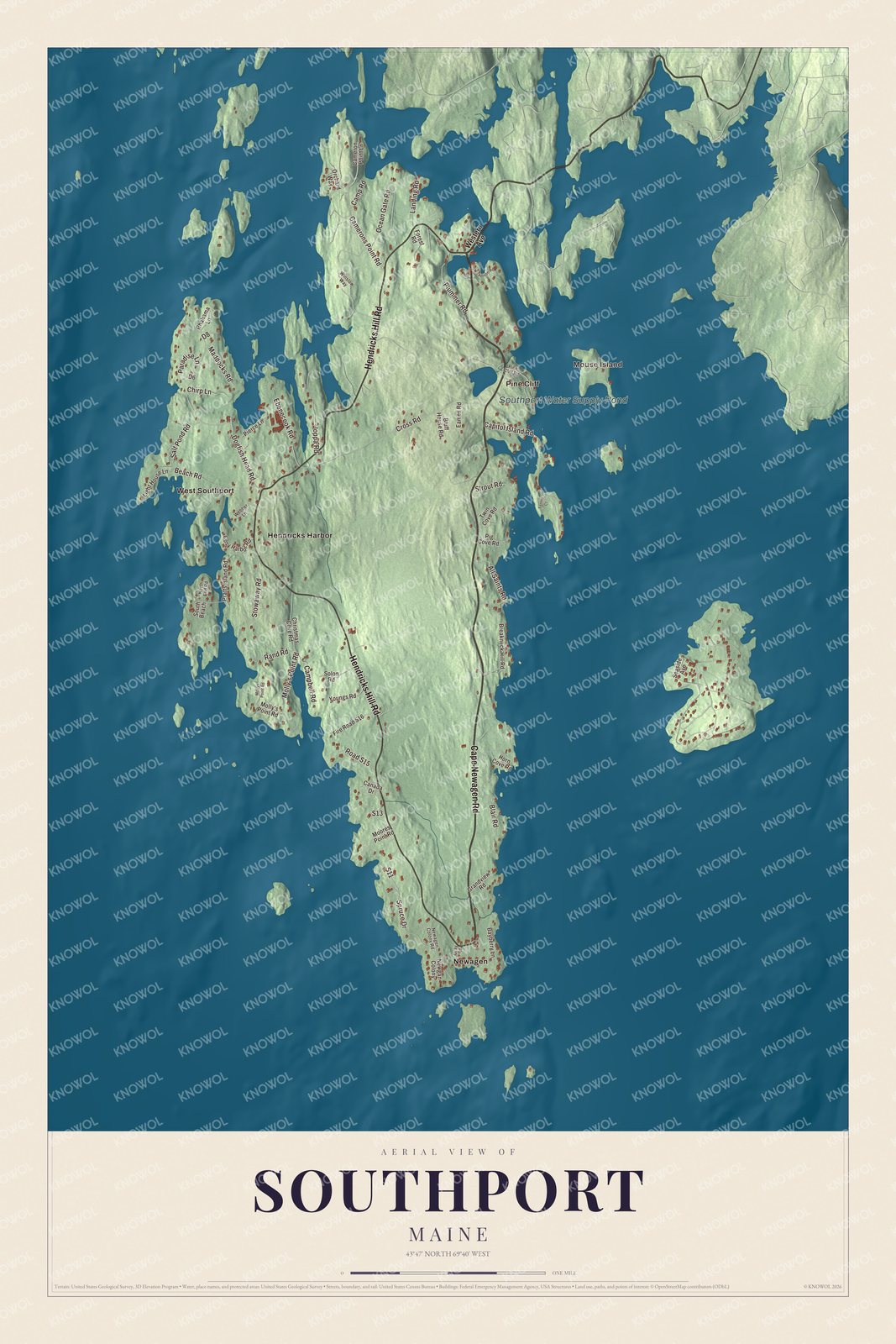 Protected watermarked complete map of Southport, Maine