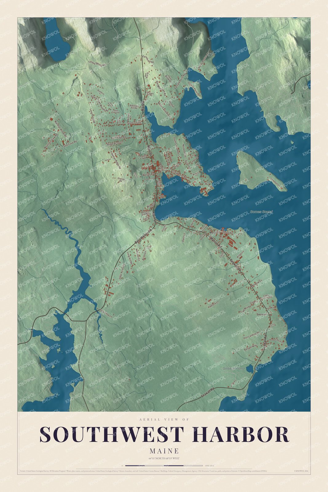 Protected watermarked complete map of Southwest Harbor, Maine