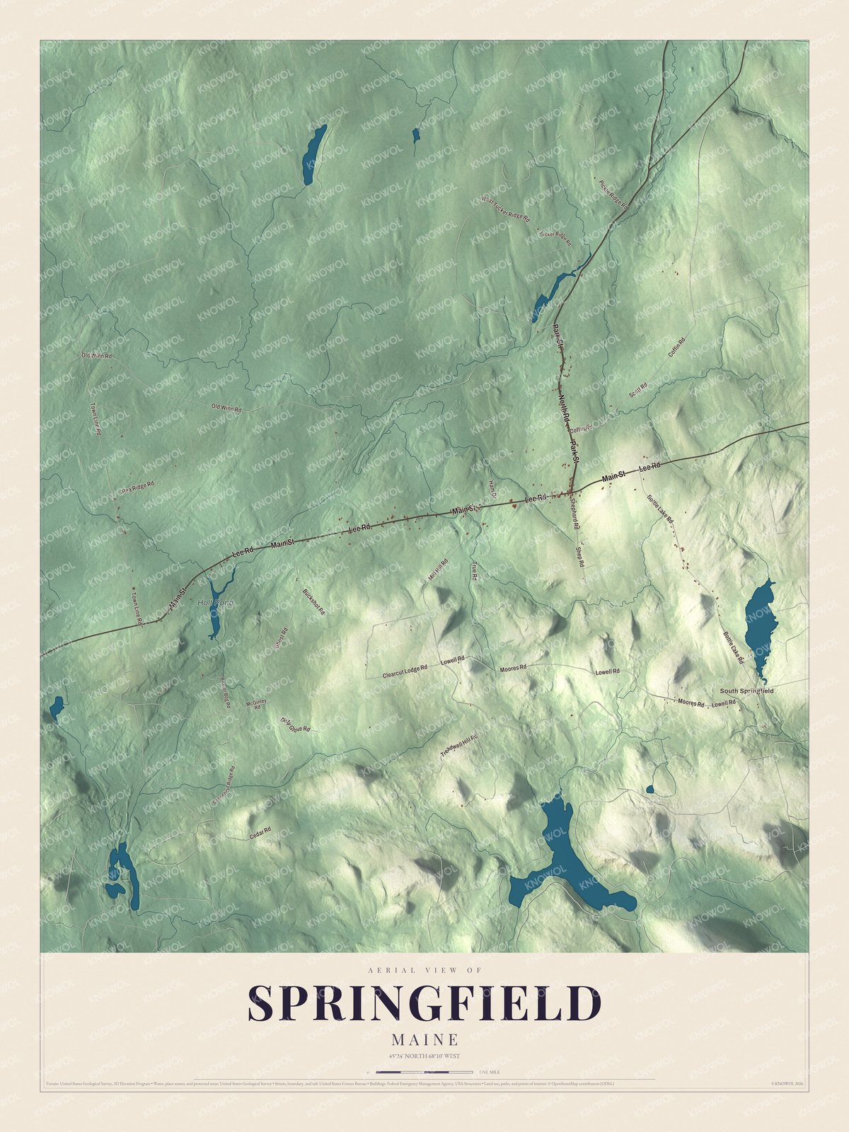 Protected watermarked complete map of Springfield, Maine