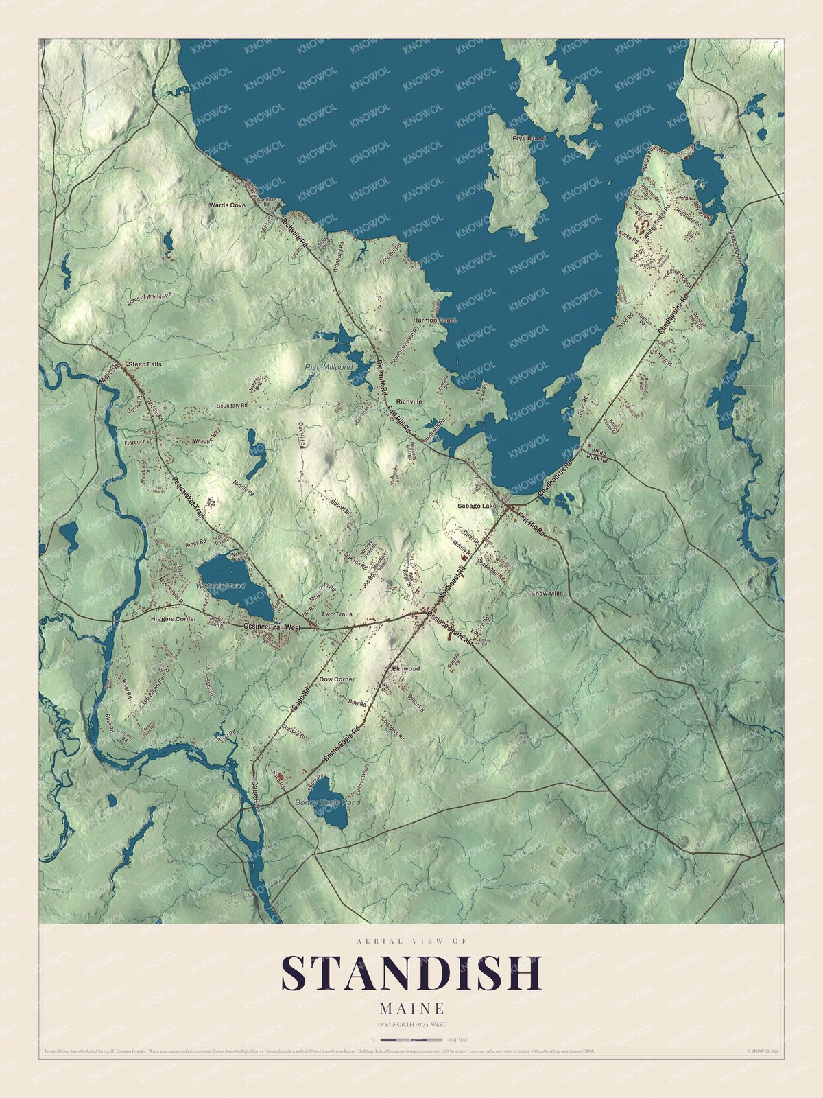 Protected watermarked complete map of Standish, Maine