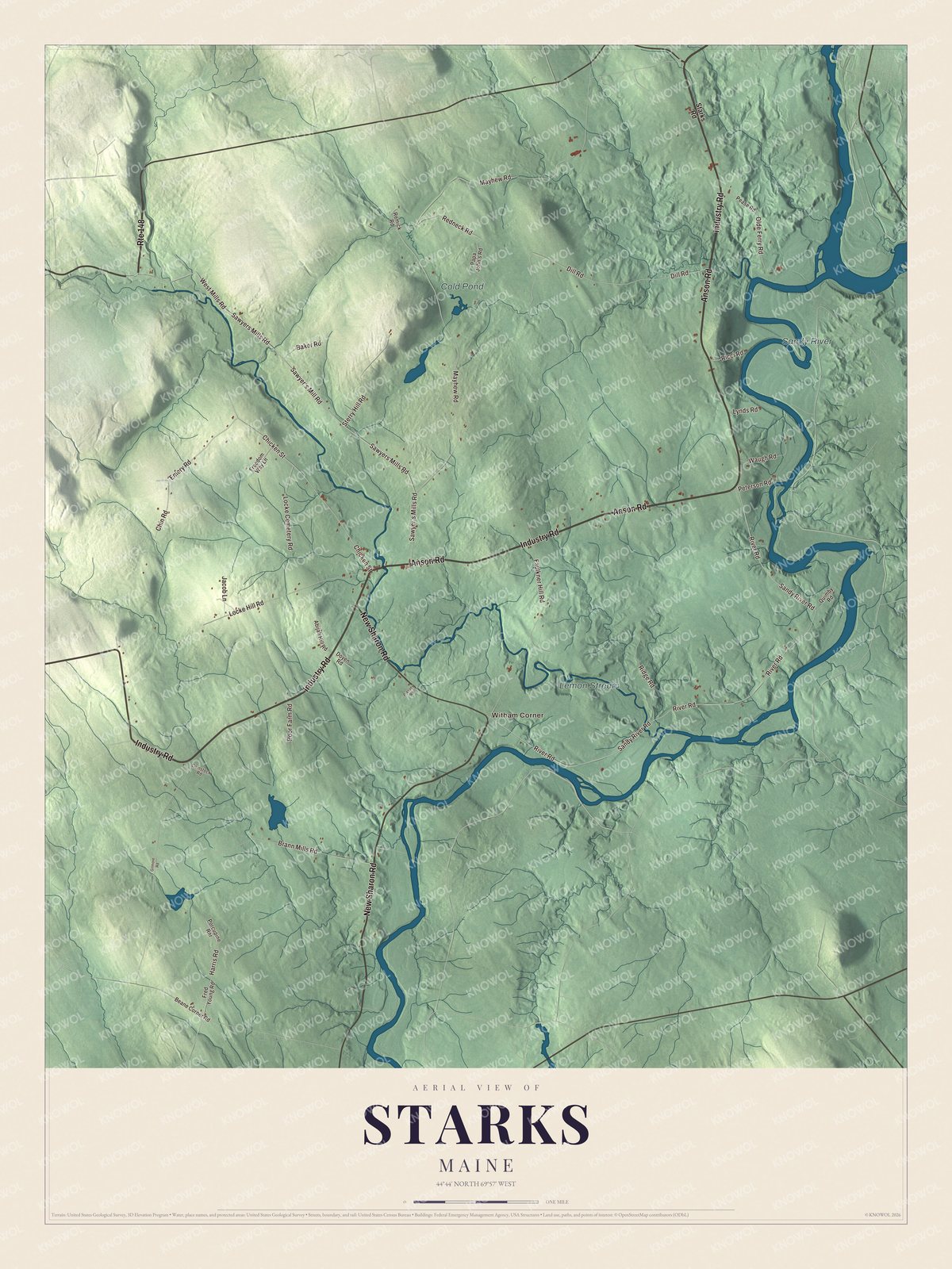 Protected watermarked complete map of Starks, Maine