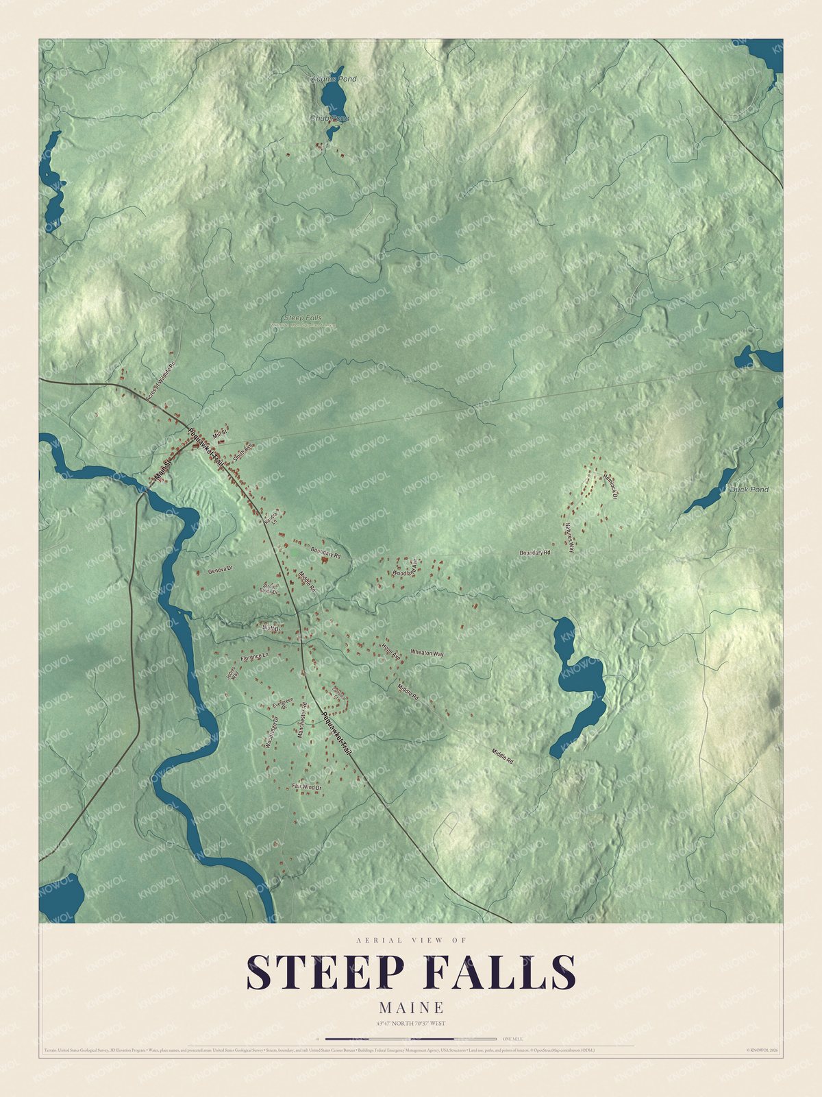 Protected watermarked complete map of Steep Falls, Maine