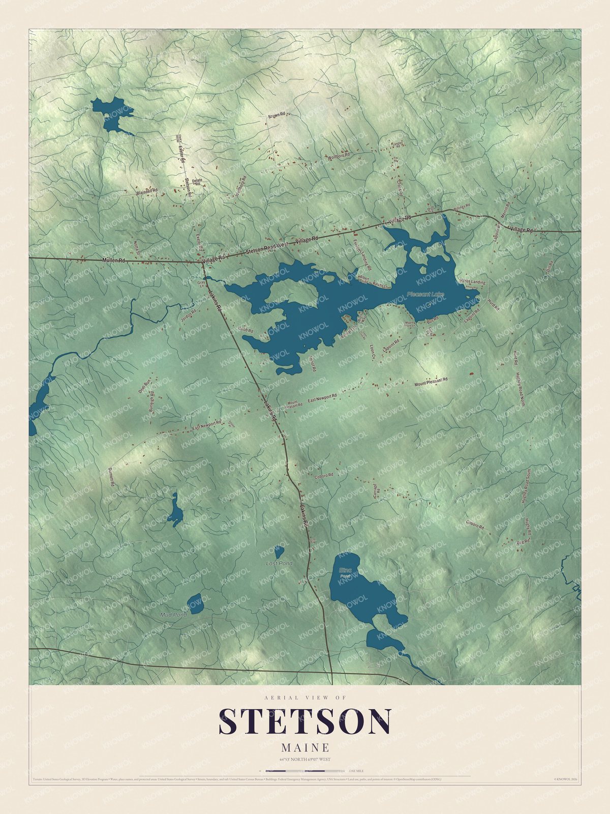 Protected watermarked complete map of Stetson, Maine