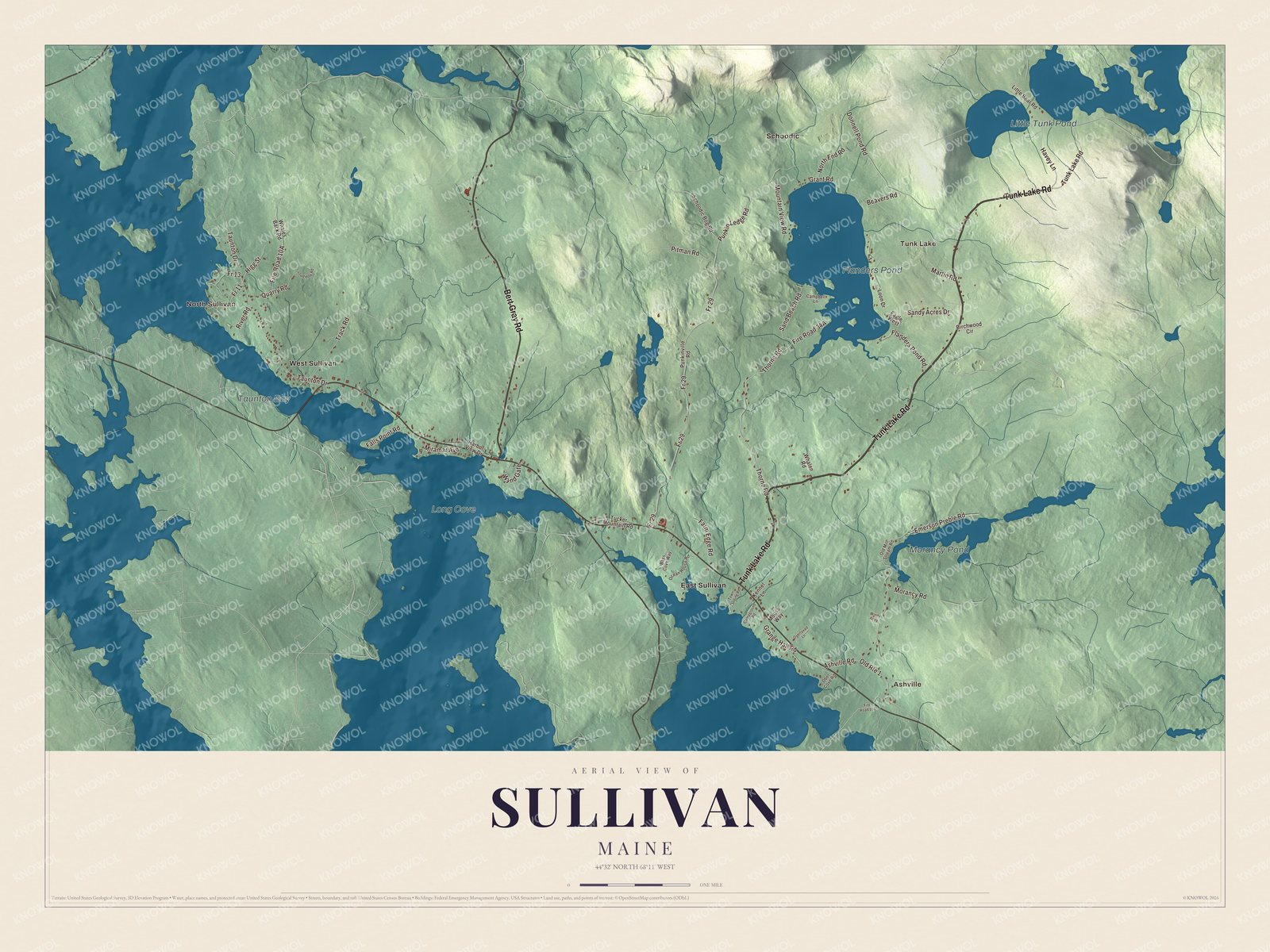 Protected watermarked complete map of Sullivan, Maine