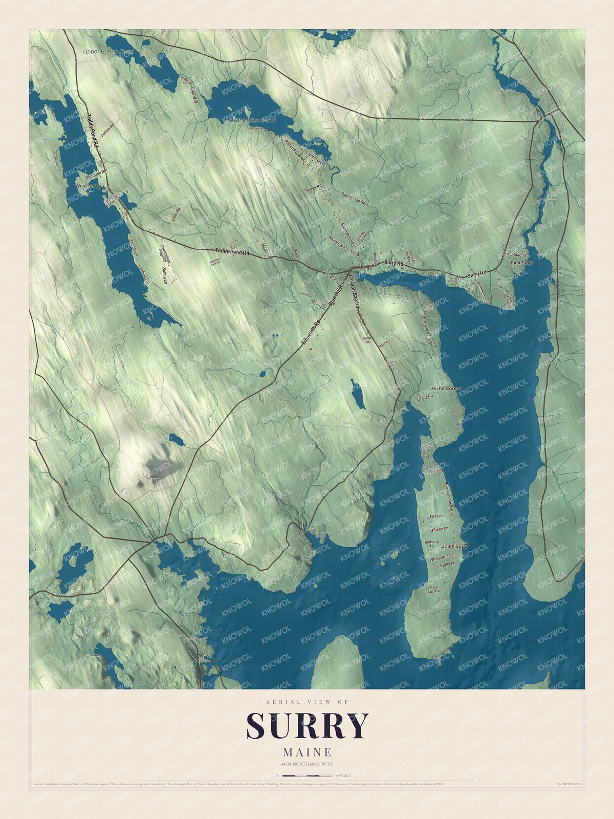 Protected watermarked complete map of Surry, Maine