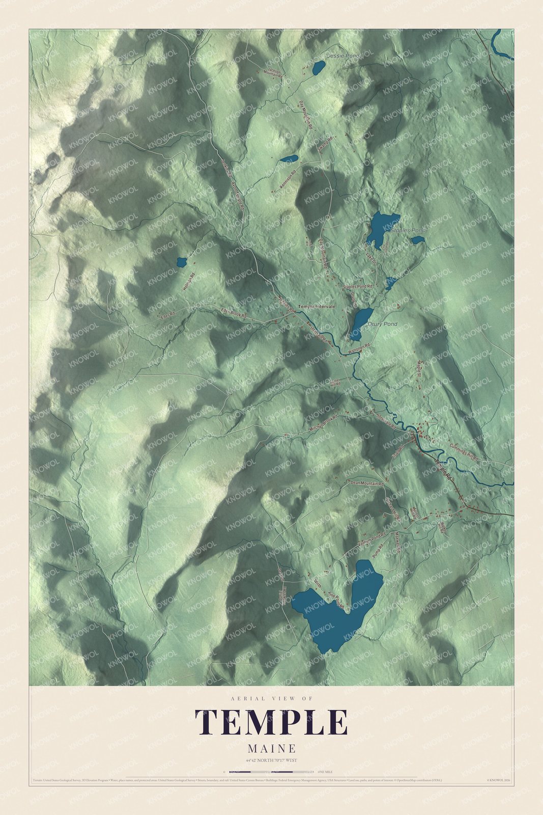 Protected watermarked complete map of Temple, Maine