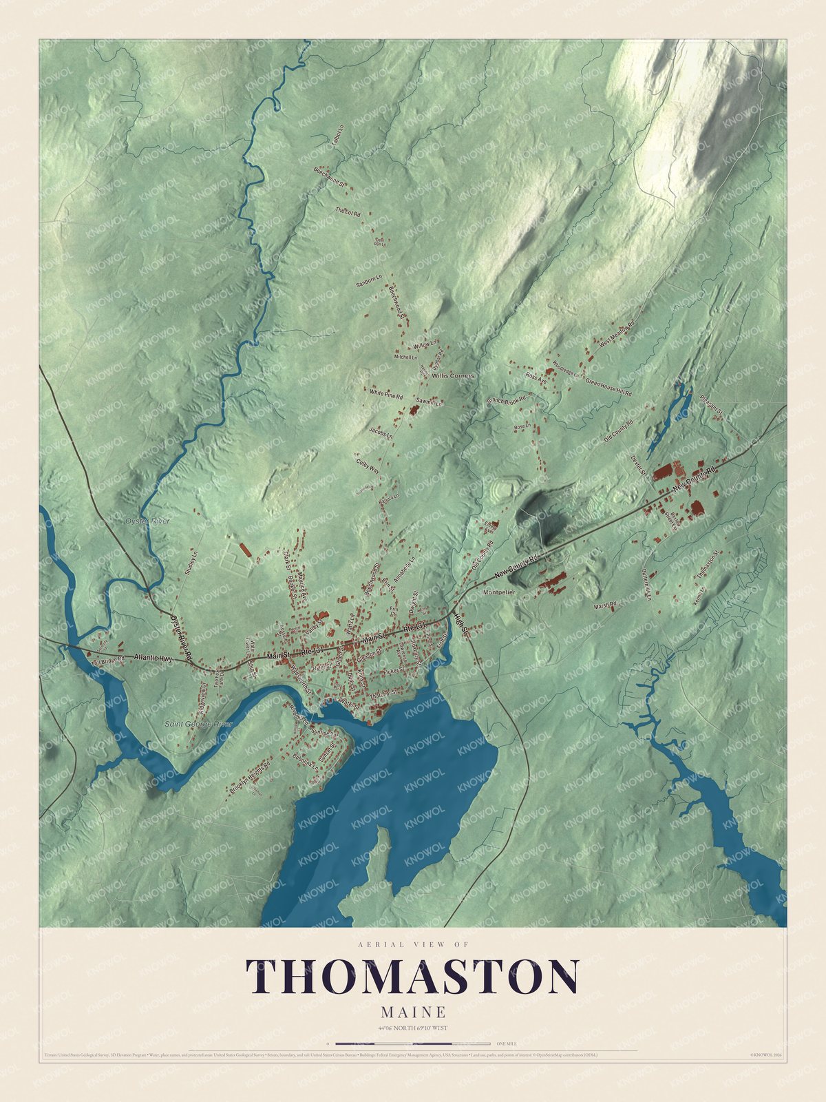 Protected watermarked complete map of Thomaston, Maine