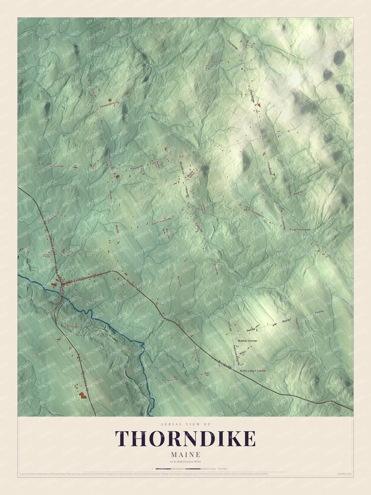 Protected watermarked complete map of Thorndike, Maine
