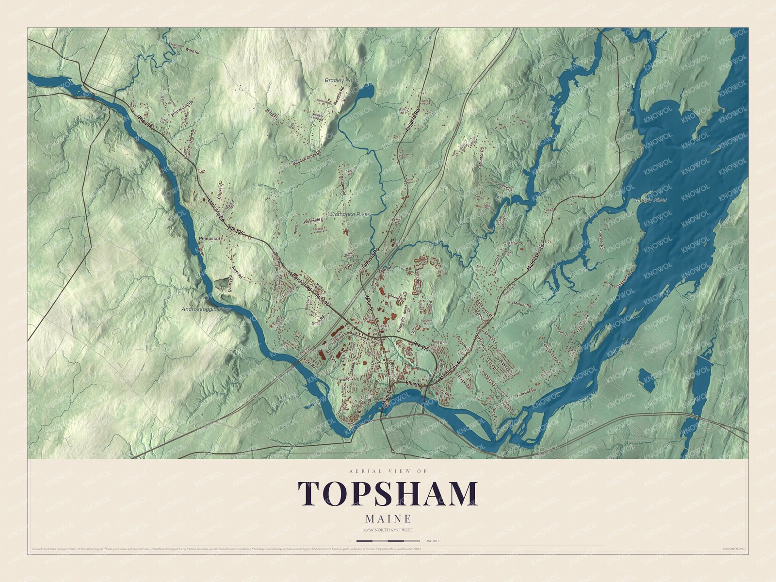 Protected watermarked complete map of Topsham, Maine