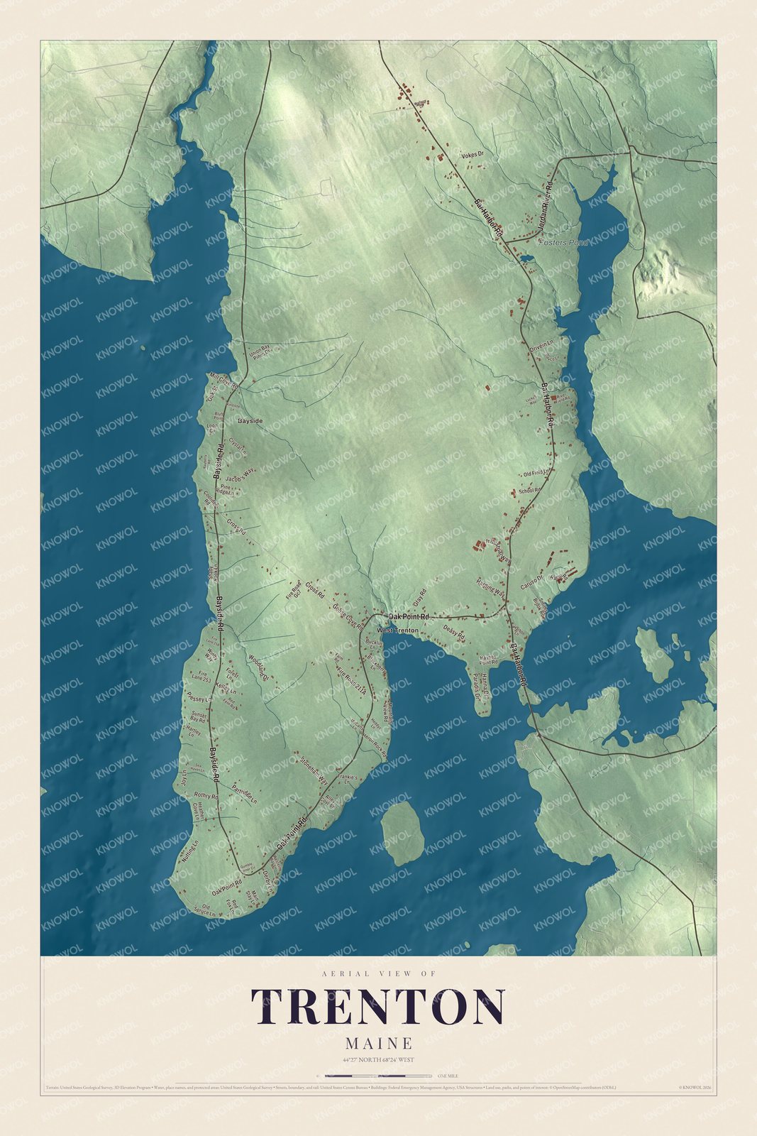 Protected watermarked complete map of Trenton, Maine