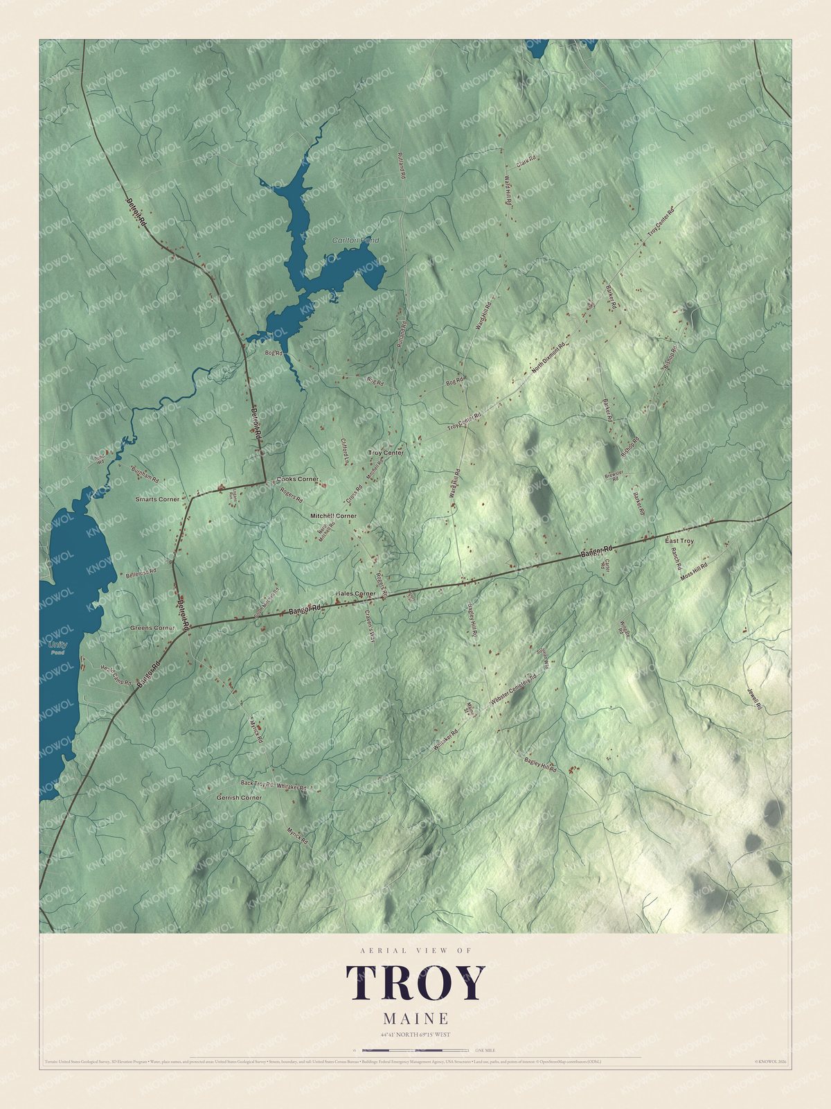 Protected watermarked complete map of Troy, Maine
