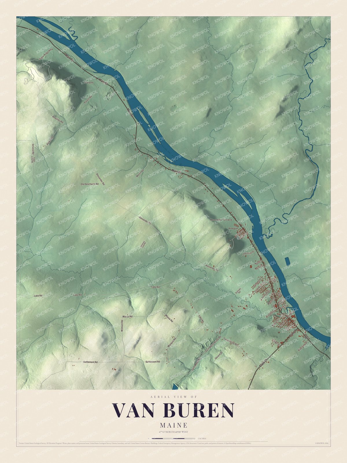 Protected watermarked complete map of Van Buren, Maine