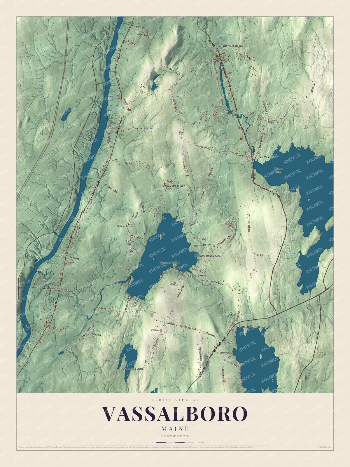 Protected watermarked complete map of Vassalboro, Maine