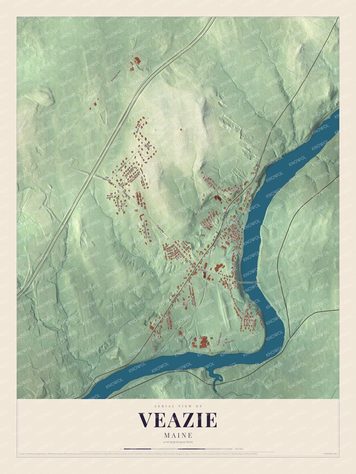 Protected watermarked complete map of Veazie, Maine