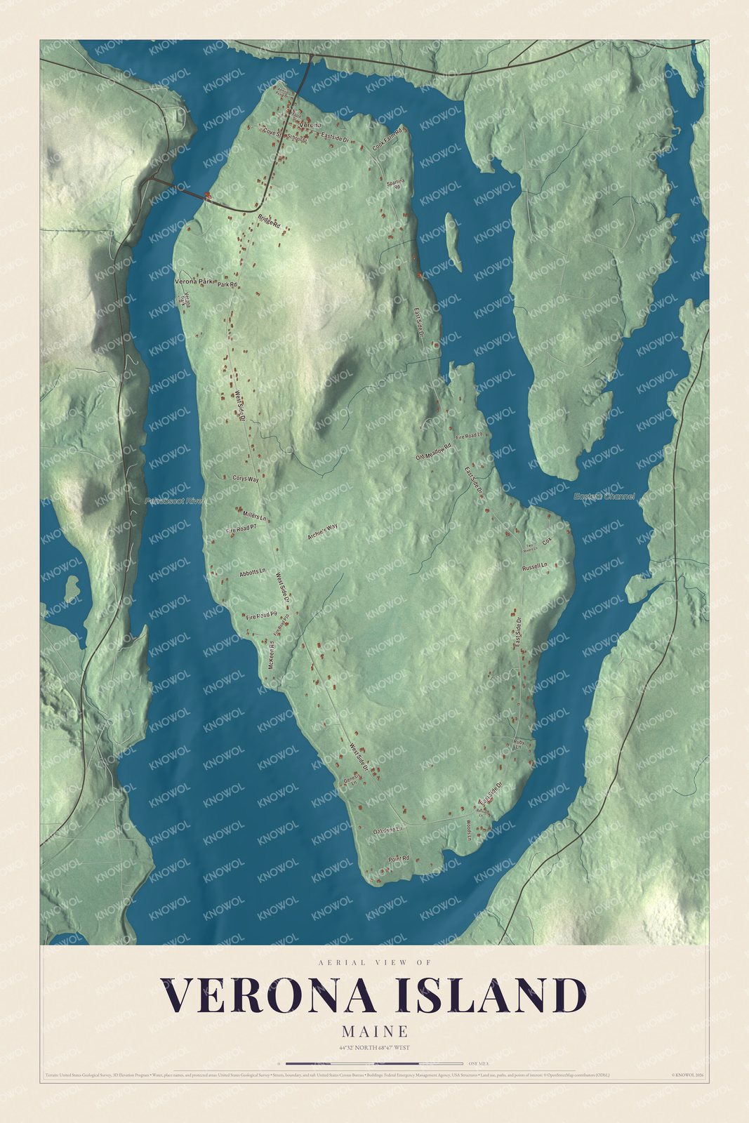 Protected watermarked complete map of Verona Island, Maine
