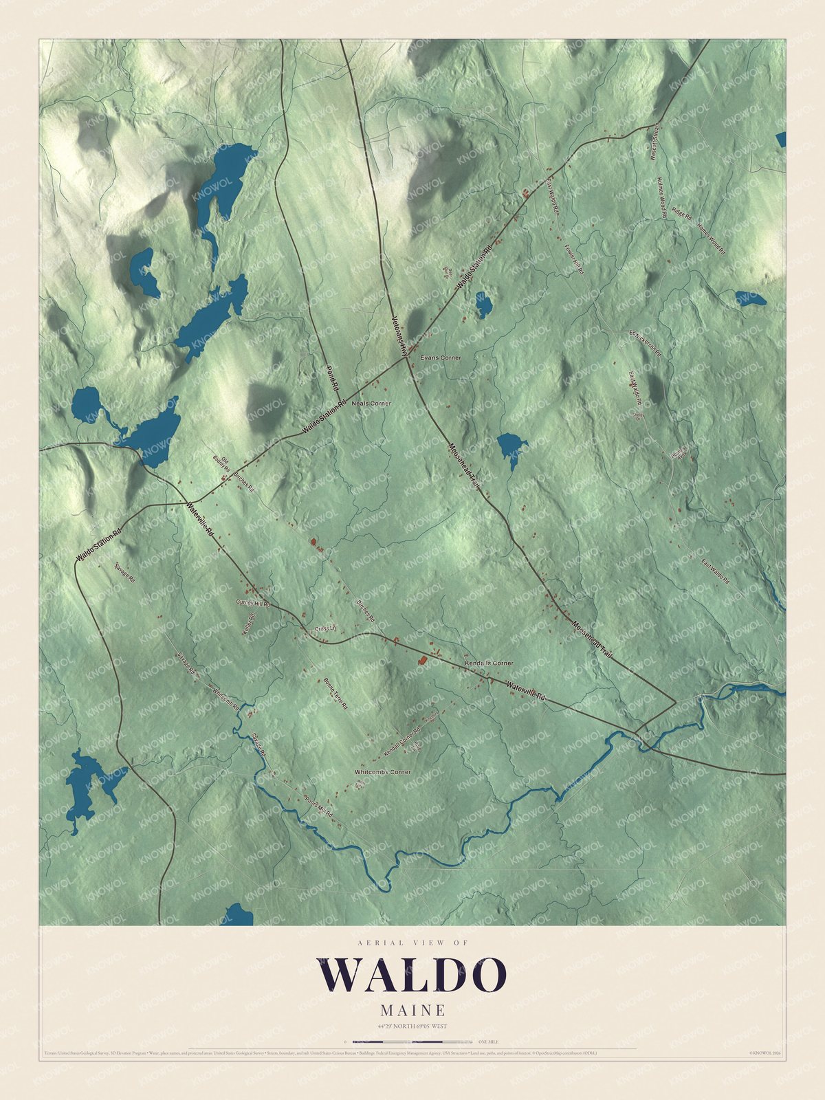 Protected watermarked complete map of Waldo, Maine