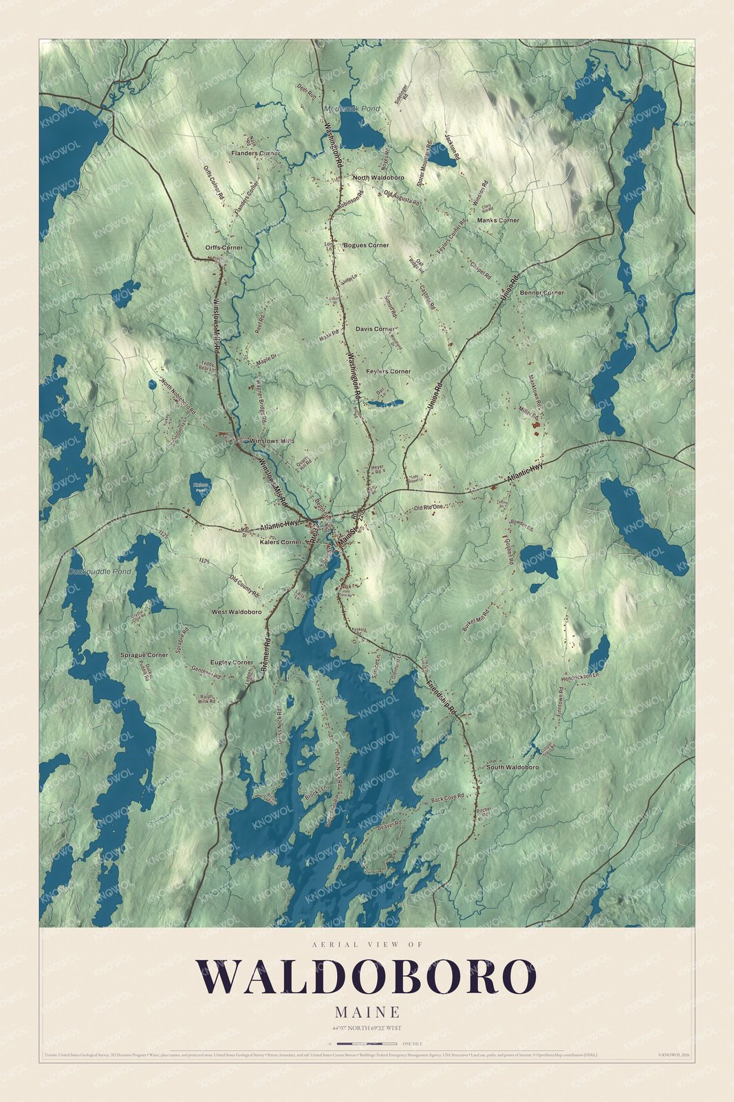 Protected watermarked complete map of Waldoboro, Maine