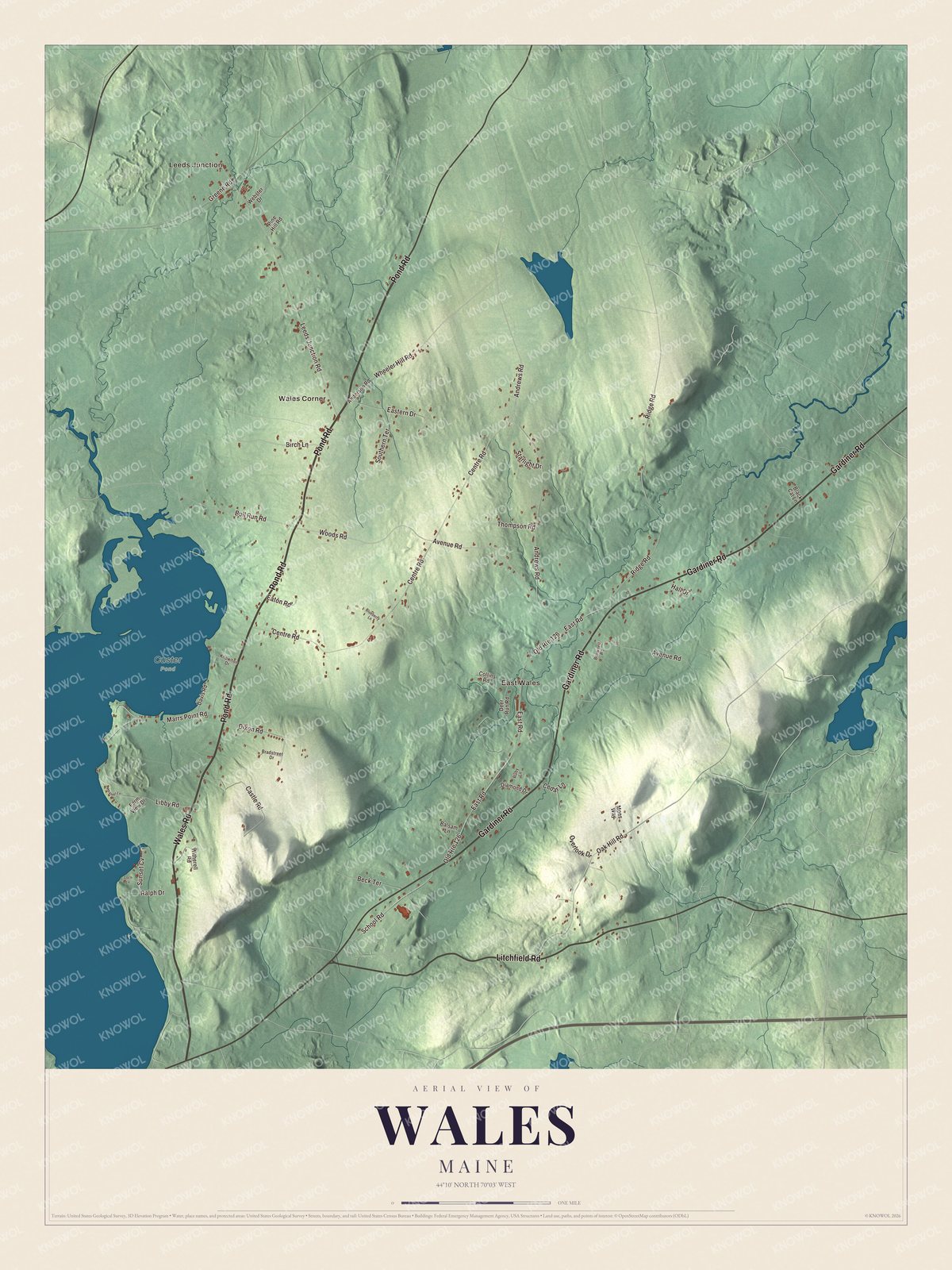 Protected watermarked complete map of Wales, Maine