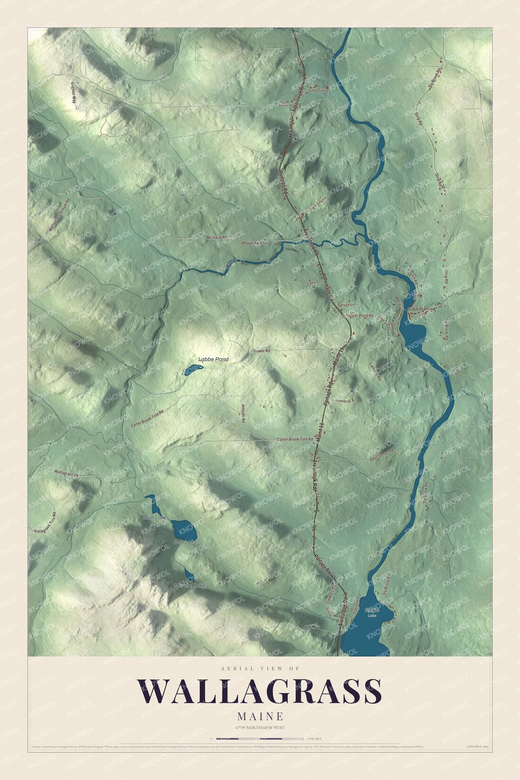 Protected watermarked complete map of Wallagrass, Maine