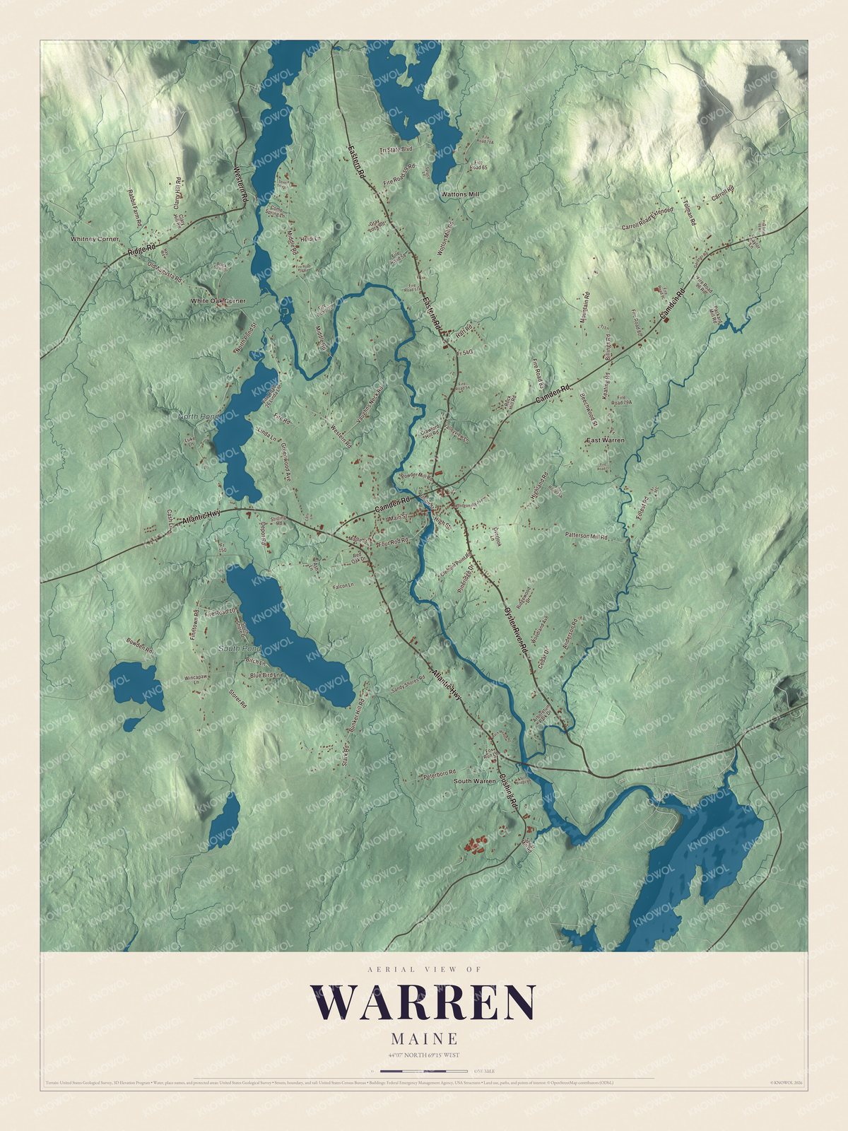 Protected watermarked complete map of Warren, Maine