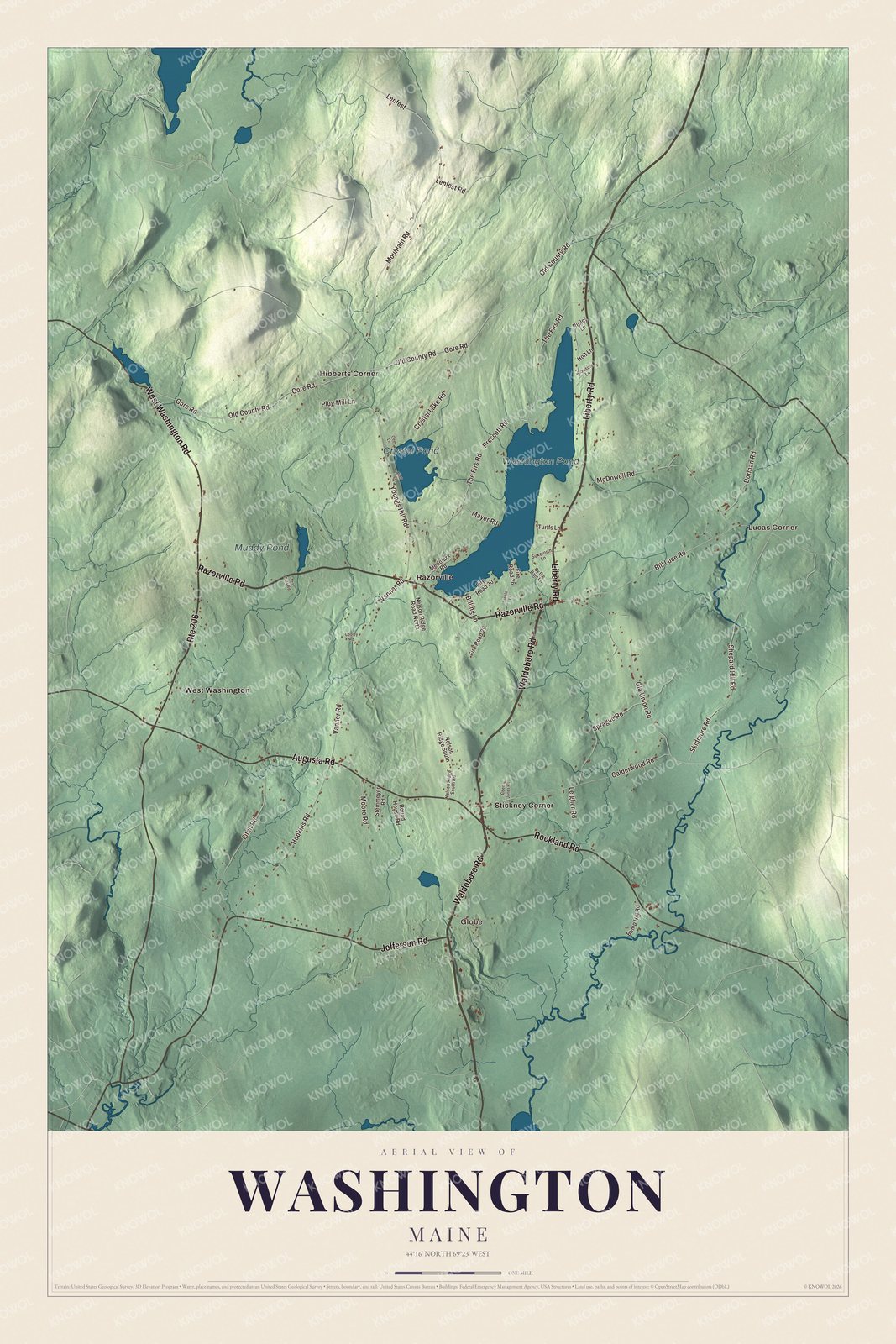 Protected watermarked complete map of Washington, Maine