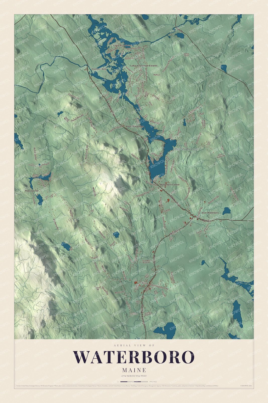 Protected watermarked complete map of Waterboro, Maine