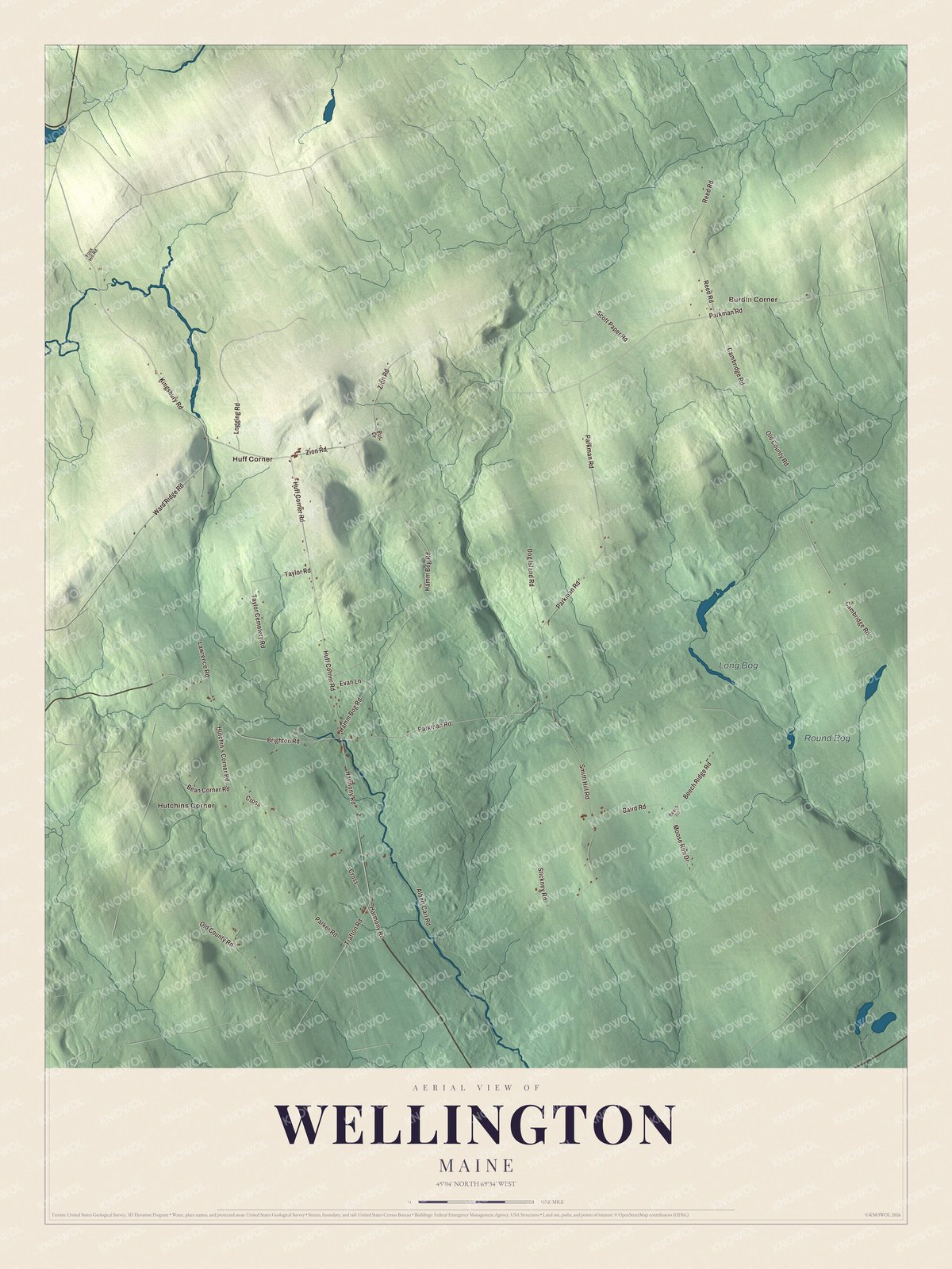 Protected watermarked complete map of Wellington, Maine