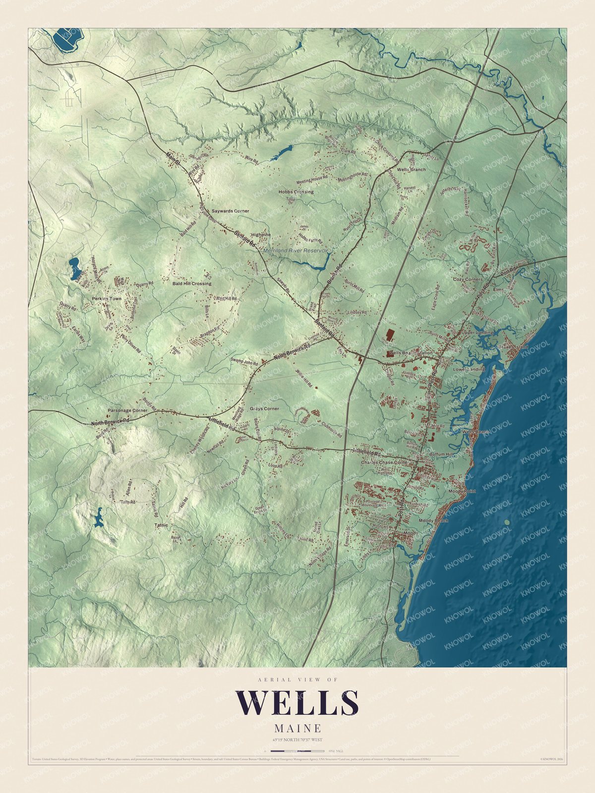 Protected watermarked complete map of Wells, Maine